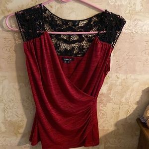 My Michelle Red/Black with Crochet Sweater-laced Tank Top